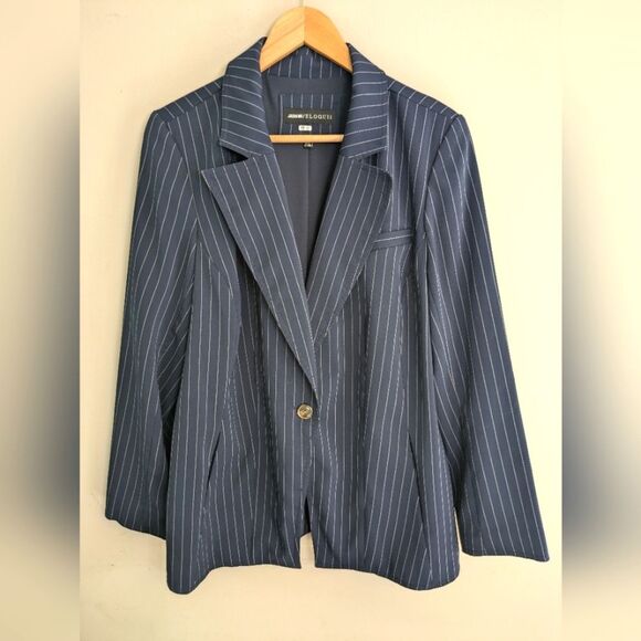 Jason Wu X Eloquii Navy Pinstripe Blazer Size 16 - Picture 3 of 5